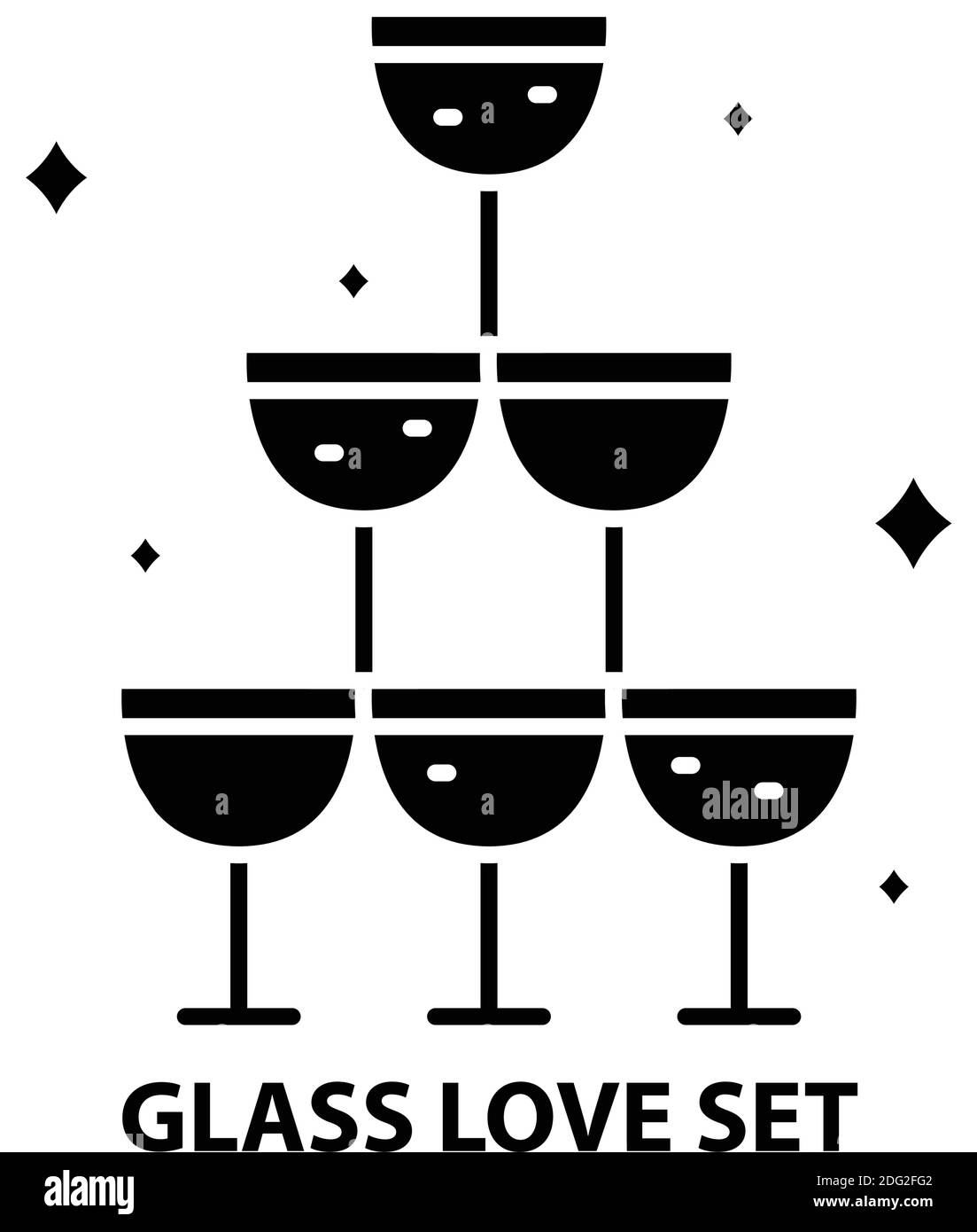 Glass Love Set Symbol, schwarzes Vektorzeichen mit editierbaren Konturen, Konzeptdarstellung Stock Vektor