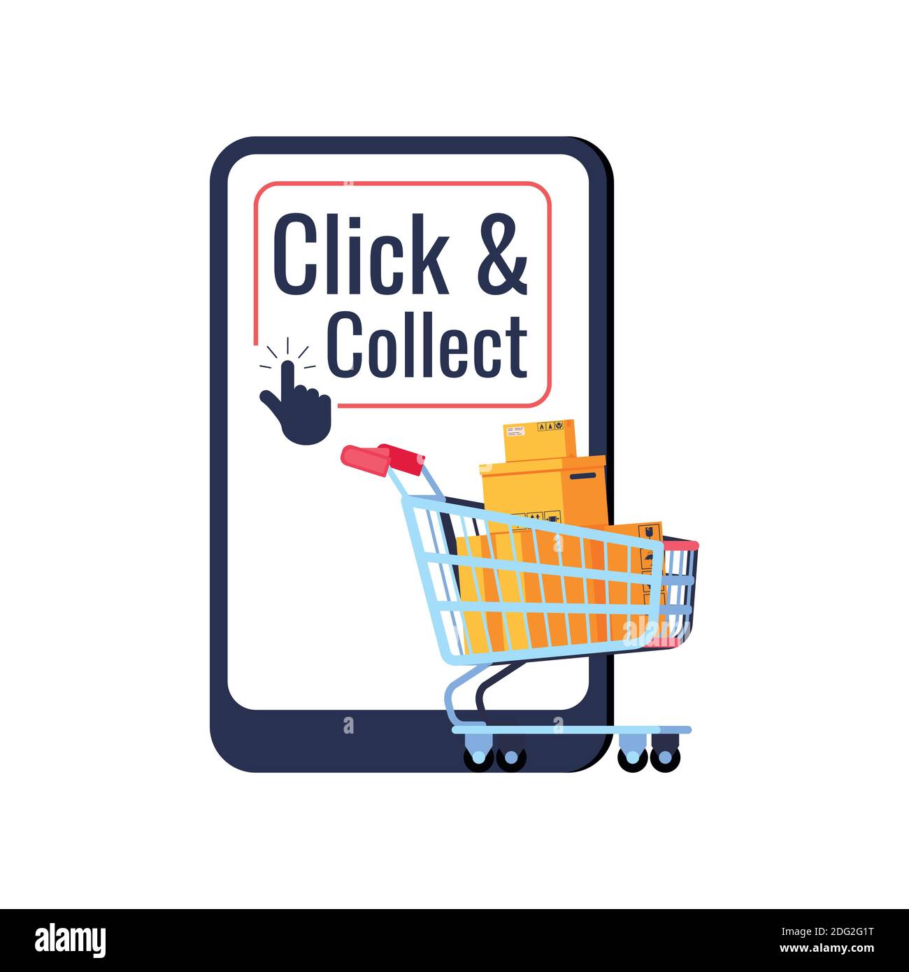 Klicken Sie auf und sammeln Lieferung Online-Einzelhandel Symbol auf weißem Hintergrund isoliert. Stock Vektor