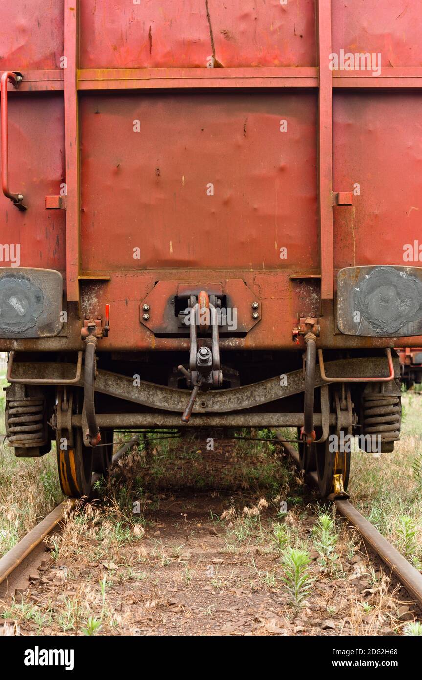 Parkplatz für alte Züge am Bahnhof Stockfoto