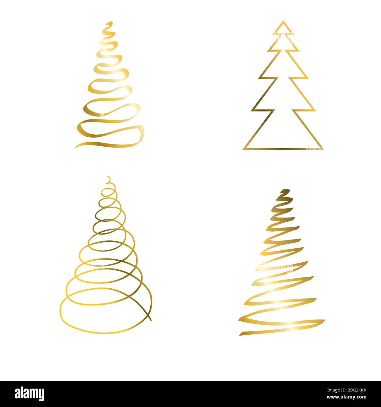 Set von goldenen Weihnachtsbäumen Silhouetten. Vektor isoliertes Gold-Symbol. Stock Vektor