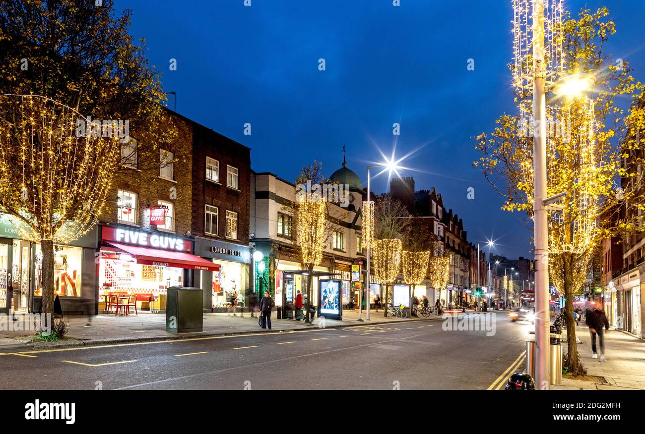 Weihnachtslichter in der Kings Road London Großbritannien Stockfoto