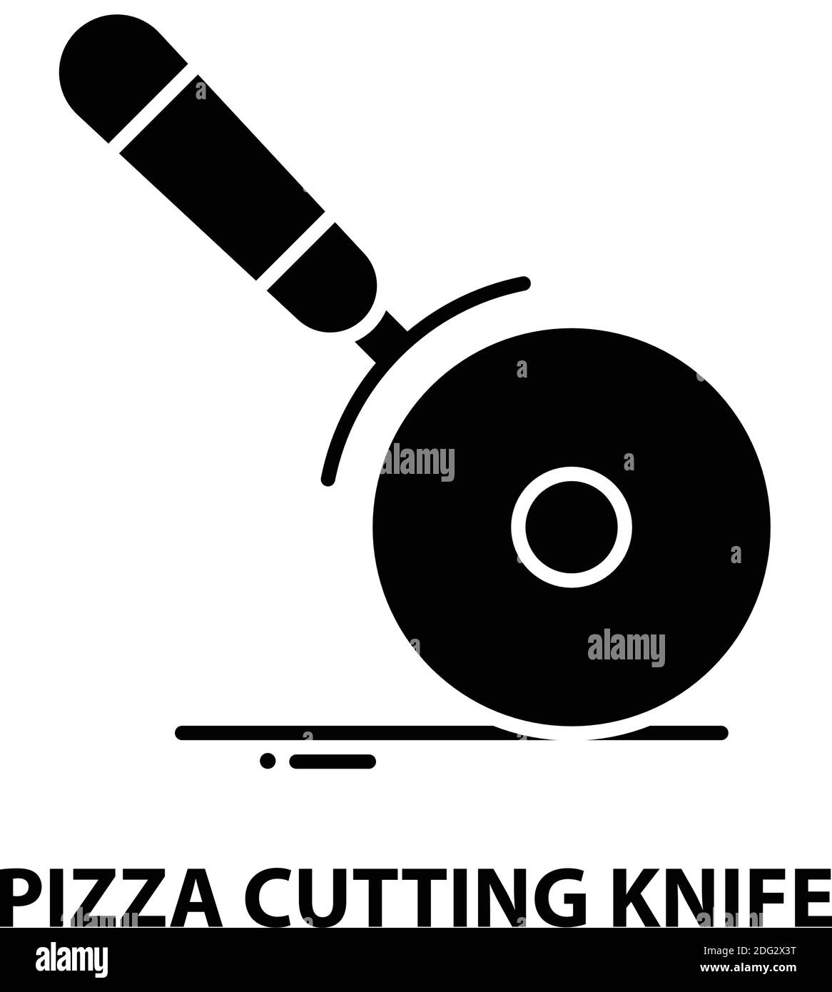 Symbol für Pizza-Messer, schwarzes Vektorzeichen mit editierbaren Strichen, Konzeptdarstellung Stock Vektor