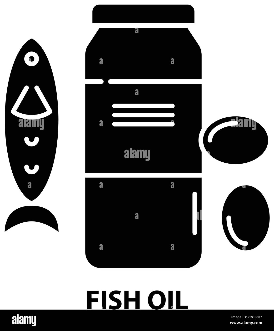 Fischölsymbol, schwarzes Vektorzeichen mit editierbaren Konturen, Konzeptdarstellung Stock Vektor