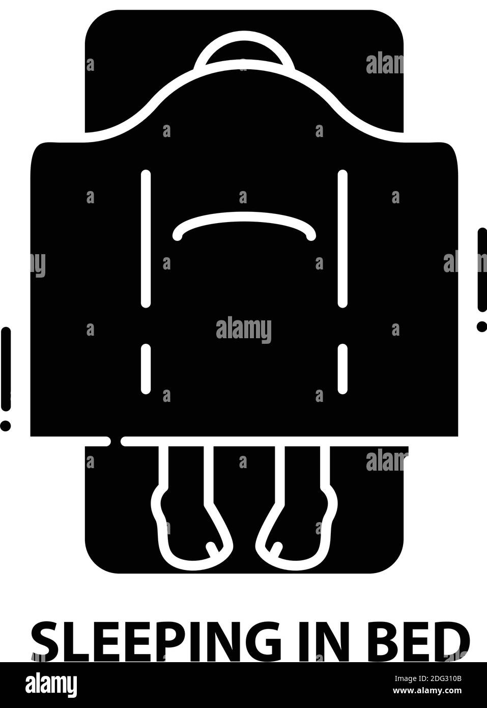Symbol für „im Bett schlafen“, schwarzes Vektorzeichen mit editierbaren Konturen, Konzeptdarstellung Stock Vektor