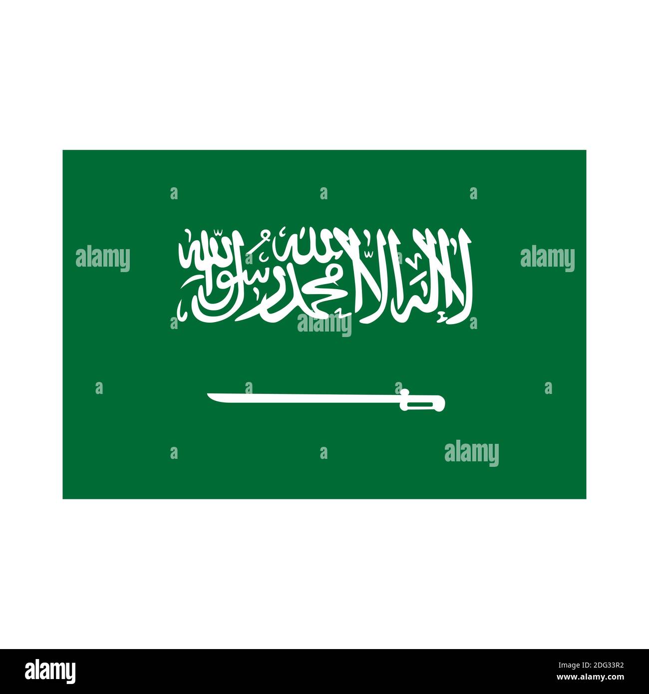 Grüne Flagge Saudi-arabiens mit einem Schwert. Die richtige Größe, Verhältnis 2:3. Abbildung. Stockfoto