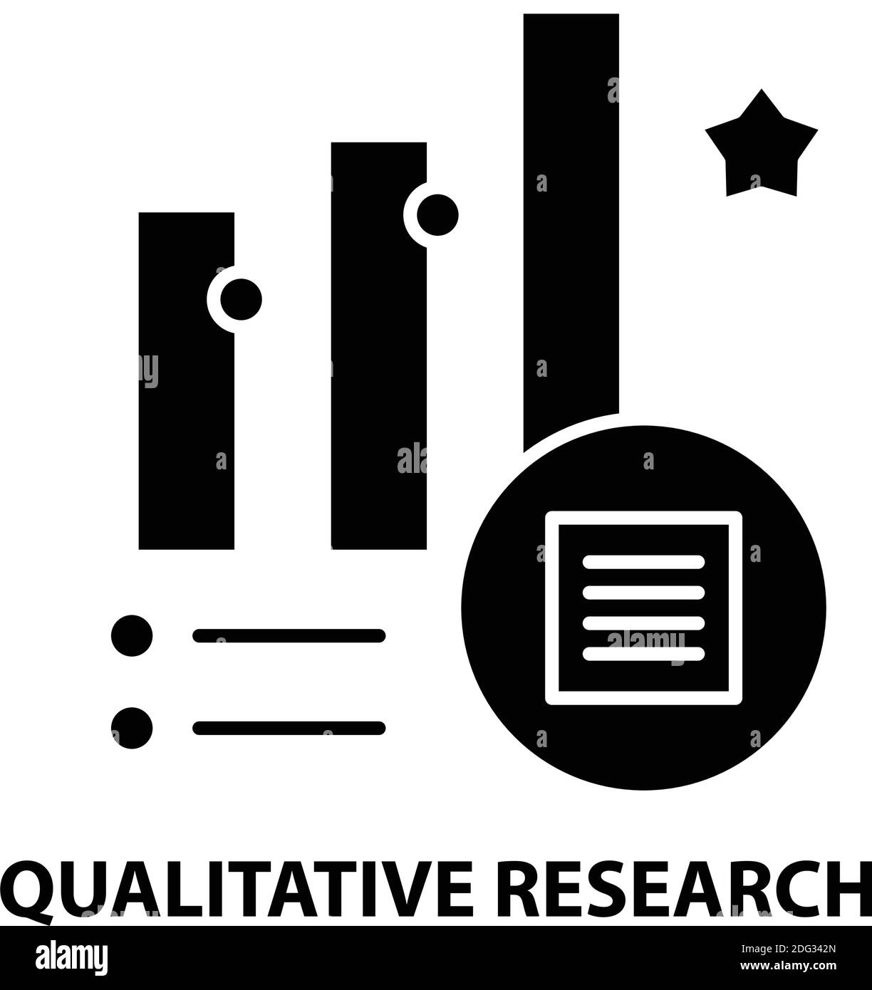 Symbol für qualitative Forschung, schwarzes Vektorzeichen mit editierbaren Konturen, Konzeptdarstellung Stock Vektor