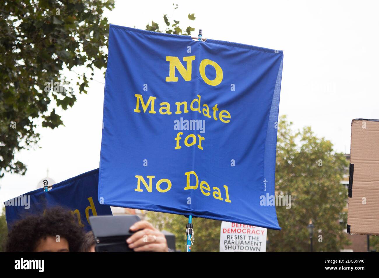 "No Mandate for No Deal"-Banner bei einem Anti-Brexit-Protest Stockfoto