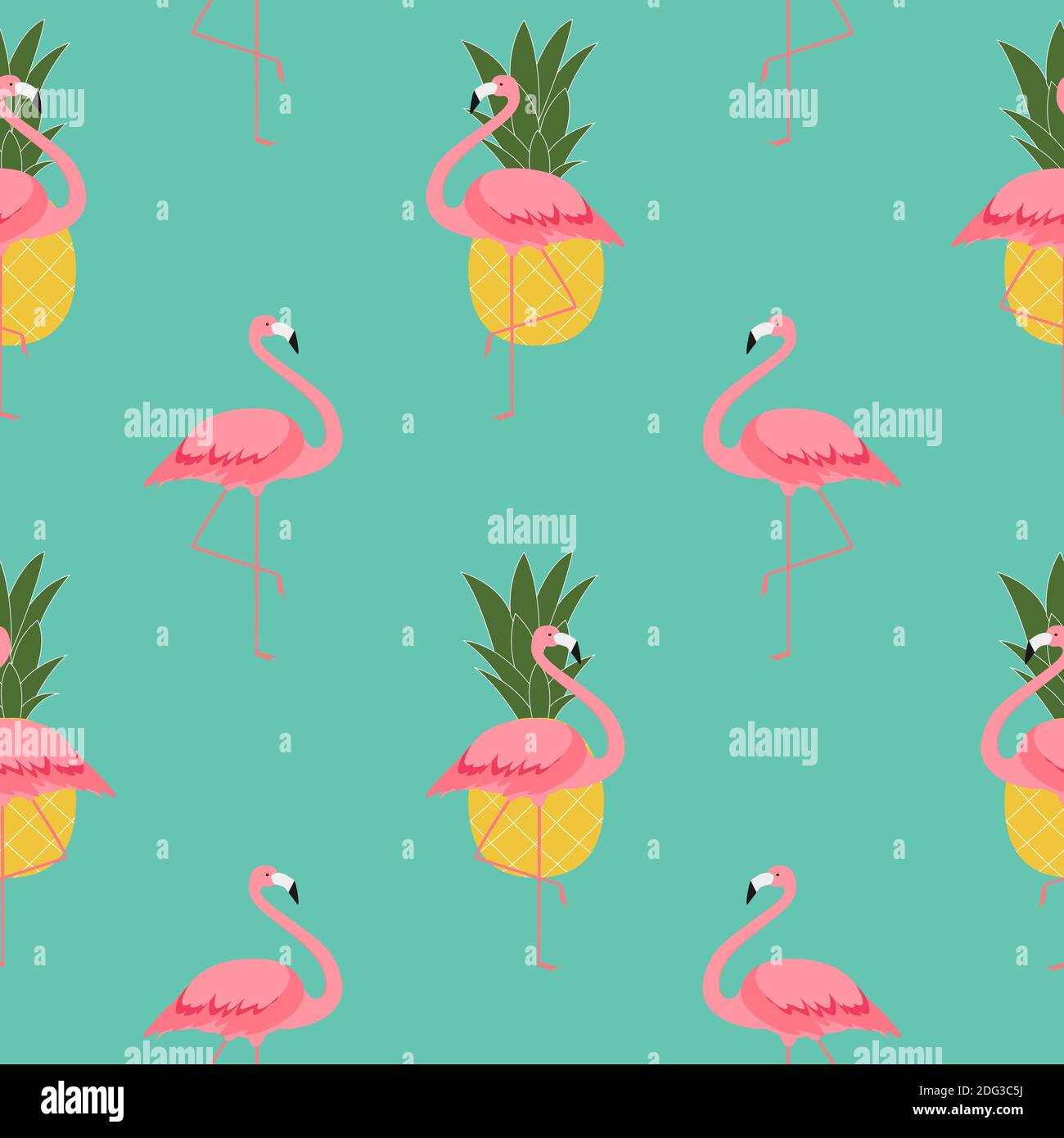 Bunte Rosa Flamingo und Ananas Nahtloses Muster Hintergrund. Abbildung. Stockfoto