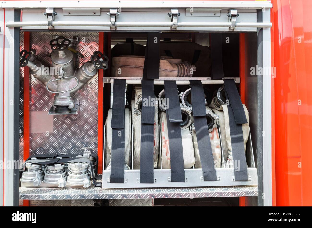 Ausrüstung Feuerwehrfahrzeug Stockfoto