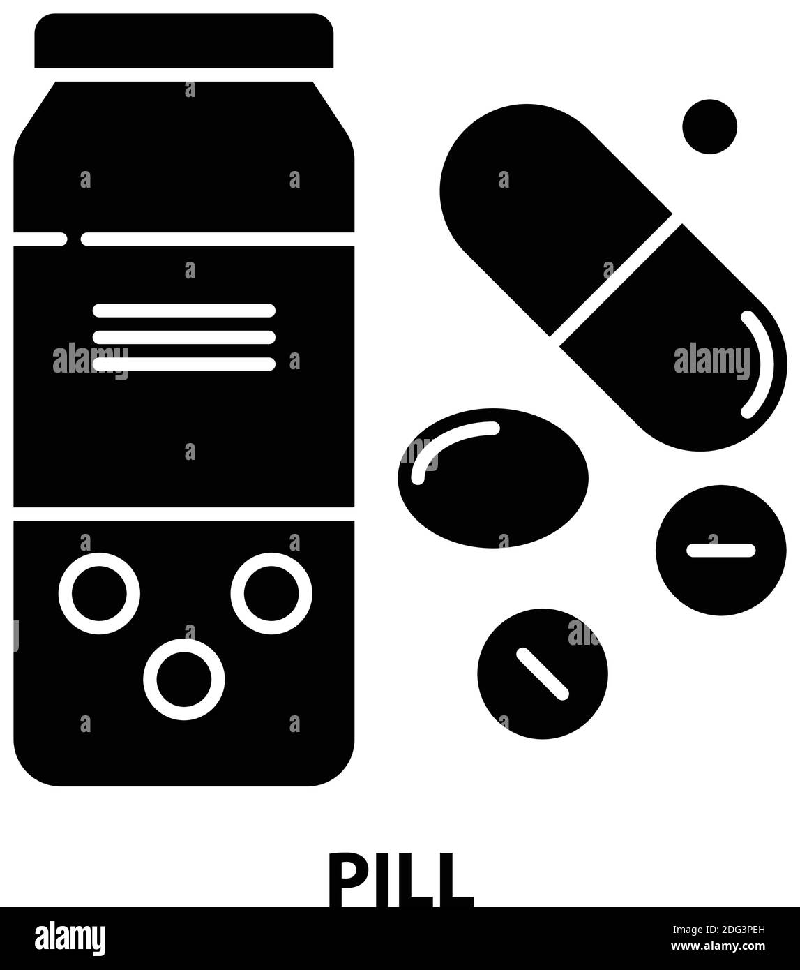 Pillensymbol, schwarzes Vektorzeichen mit editierbaren Konturen, Konzeptdarstellung Stock Vektor