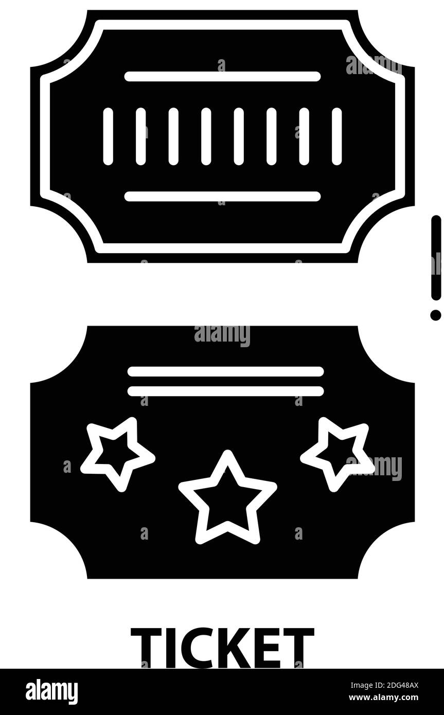 Ticketsymbol, schwarzes Vektorzeichen mit editierbaren Konturen, Konzeptdarstellung Stock Vektor