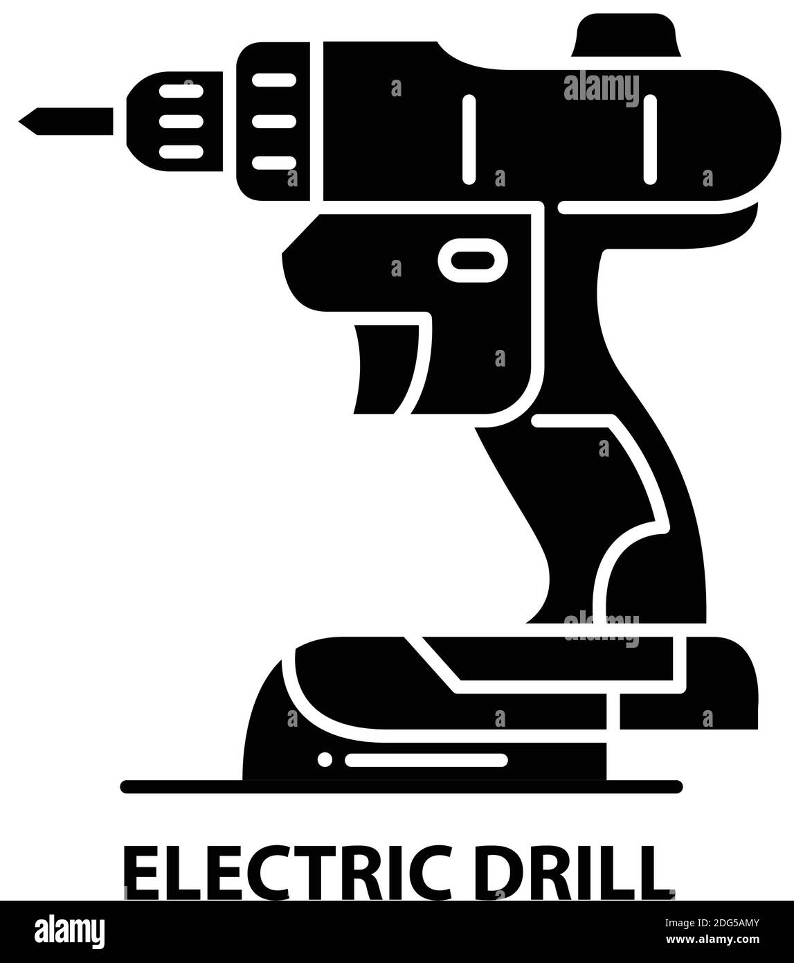 Symbol für Elektrobohrer, schwarzes Vektorzeichen mit editierbaren Strichen, Konzeptdarstellung Stock Vektor