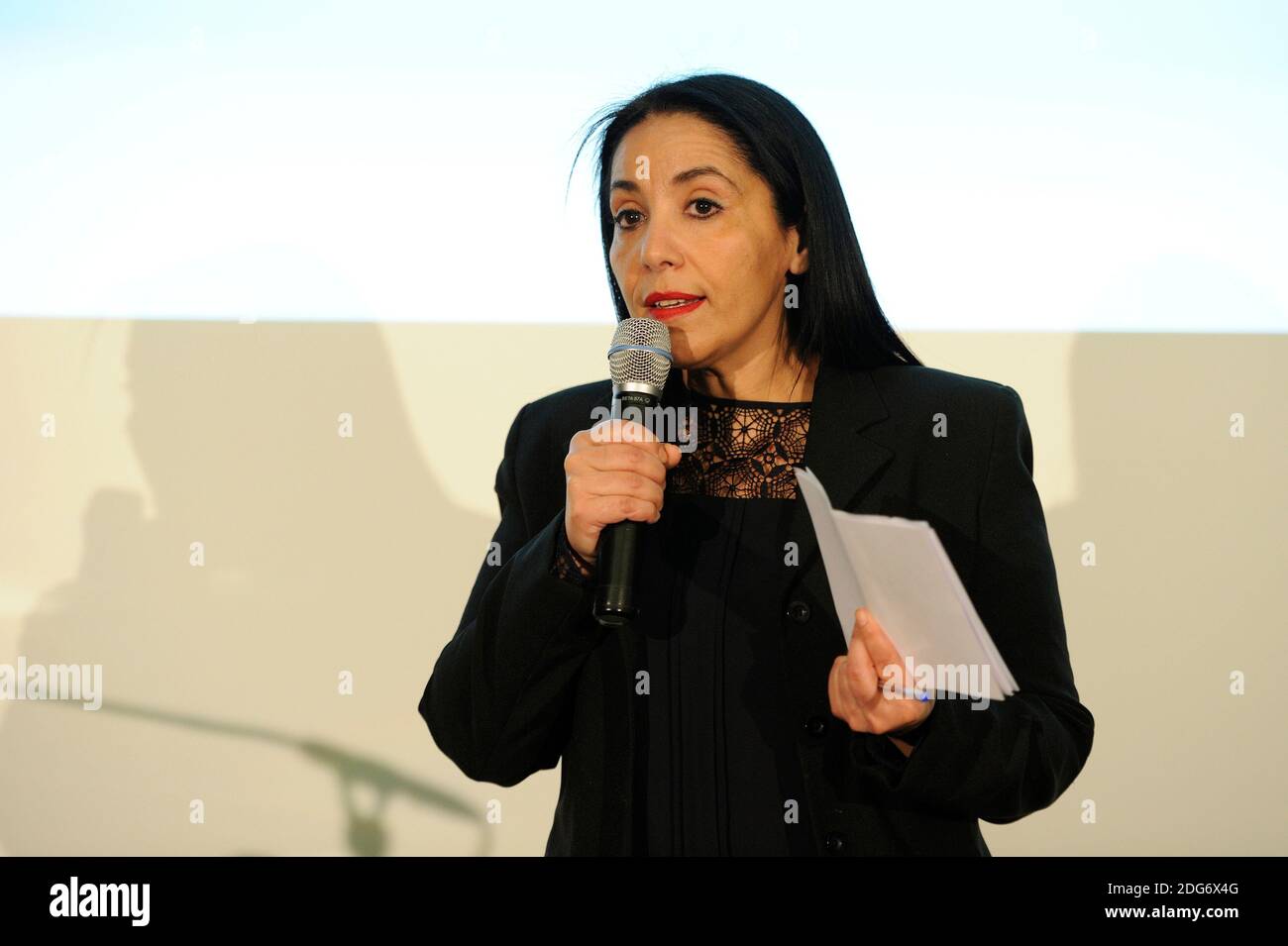 Bouchera Azzouz. Remise des prix de l'Association Pour les Femmes dans les Medias (PFDM) qui recompensent des femmes dont le travail ou leurs temoignages valorisent la place de la femme dans la societe, au Pavillon Dauphine, le 6 mars 2017, a Paris, Frankreich. Les trophes sont realisiert par la creatrice Laurence Jenkell. Foto von Edouard Bernaux/Abacapress.com Stockfoto