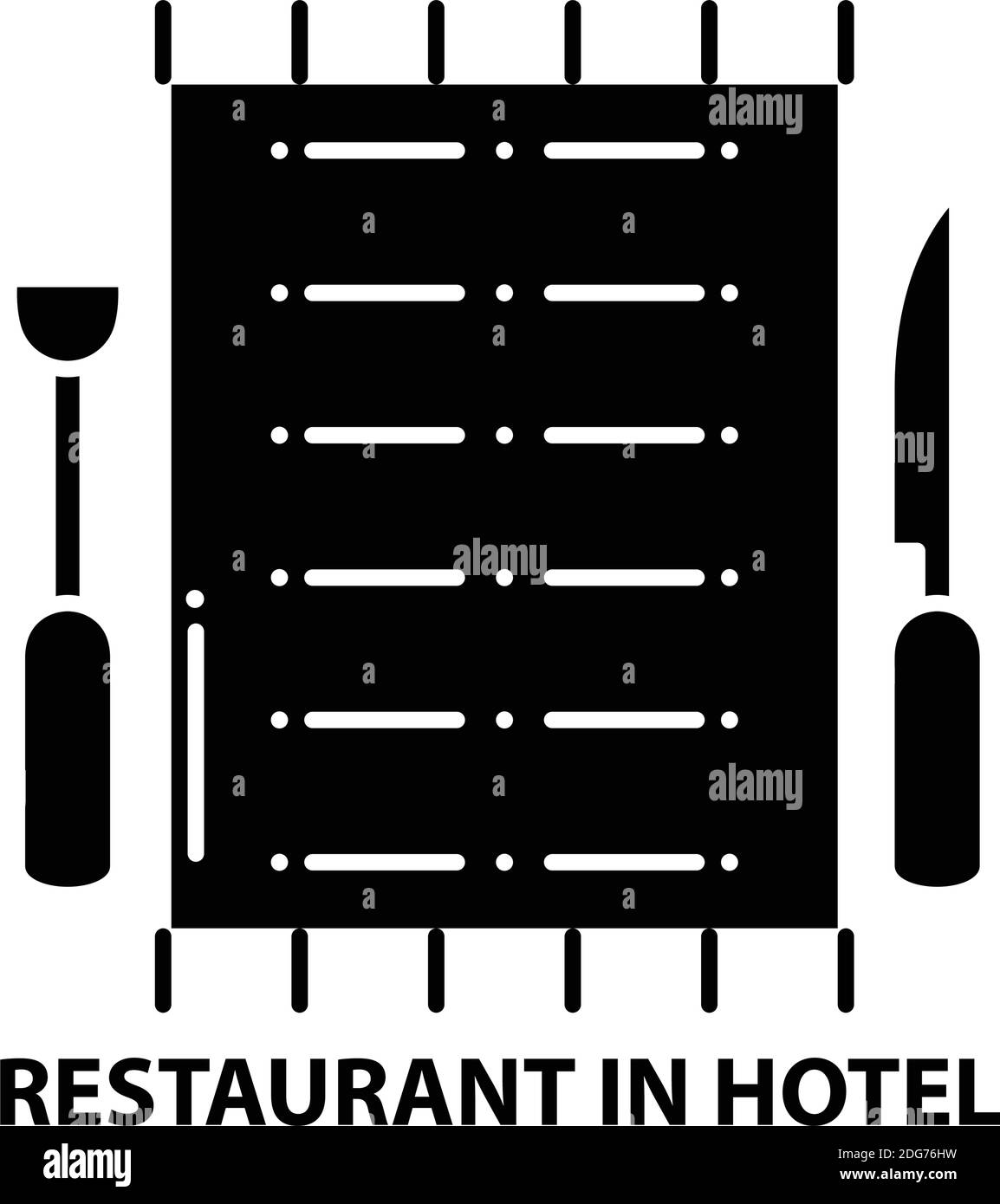 Restaurant im Hotelsymbol, schwarzes Vektorschild mit editierbaren Strichen, Konzeptdarstellung Stock Vektor