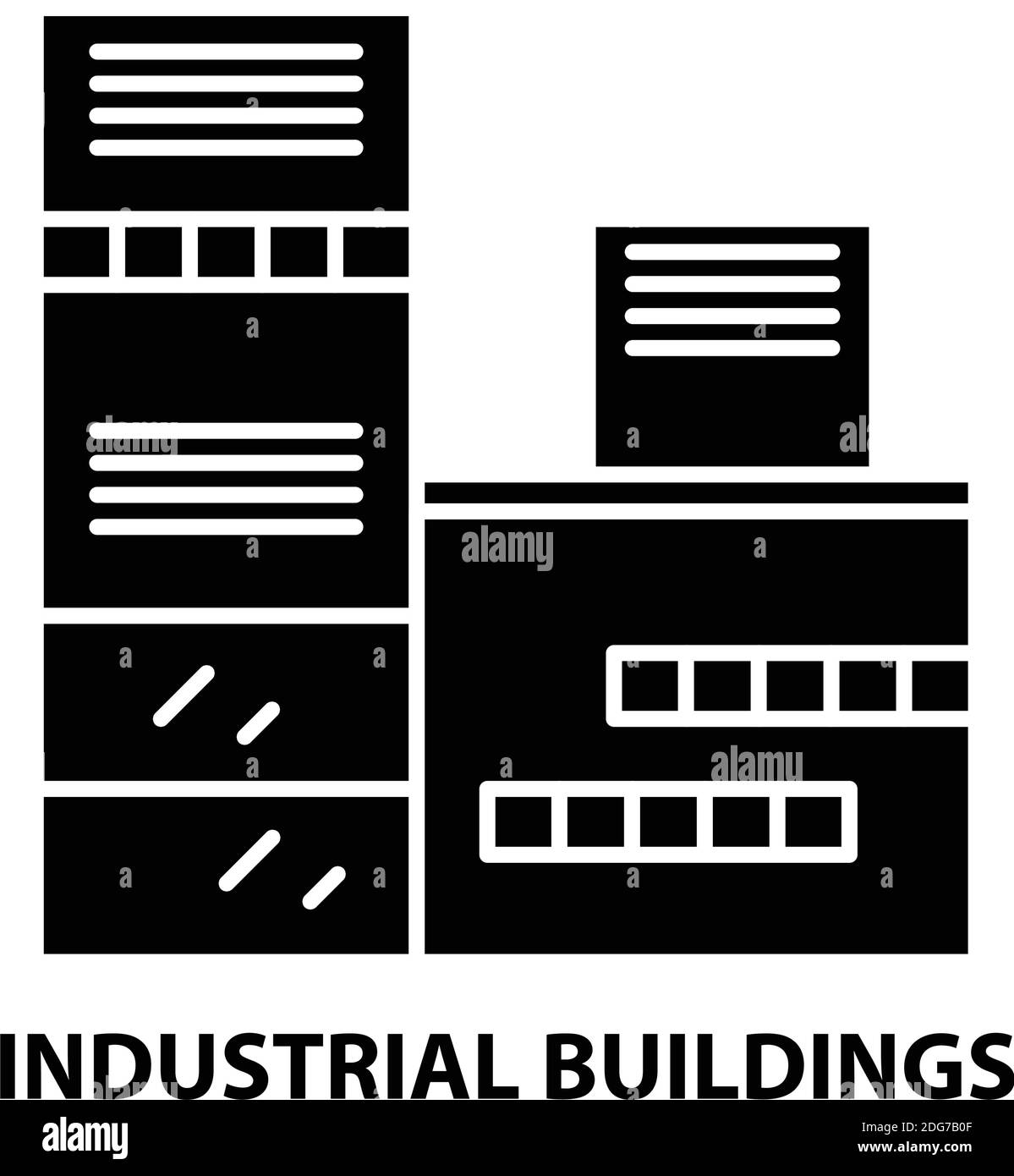 Symbol für Industriegebäude, schwarzes Vektorzeichen mit editierbaren Strichen, Konzeptdarstellung Stock Vektor