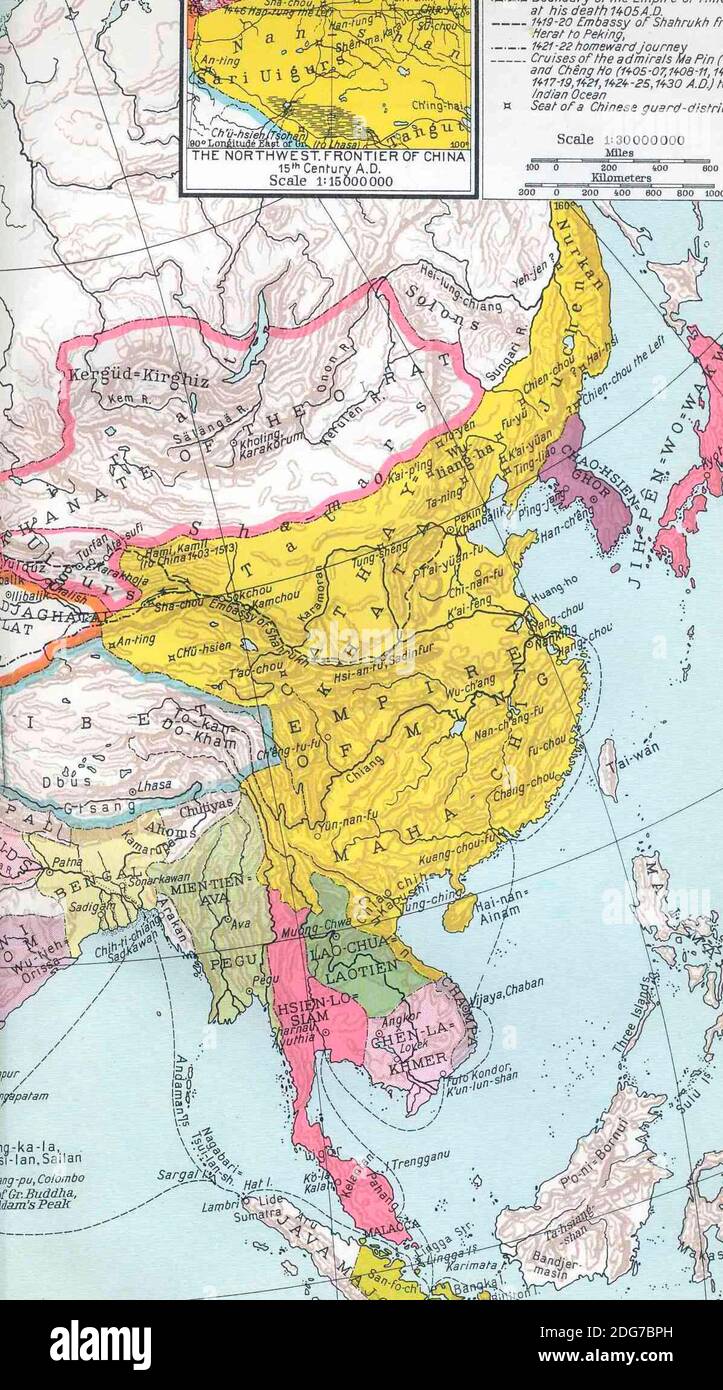 Das Ming-Reich (in gelb) unter dem Yongle-Kaiser, im Jahr 1415 Stockfoto