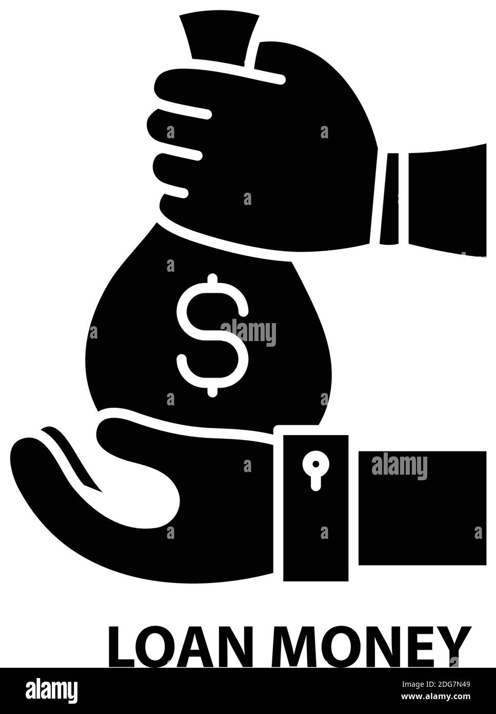 Symbol für Darlehensgeld, schwarzes Vektorzeichen mit editierbaren Konturen, Konzeptdarstellung Stock Vektor