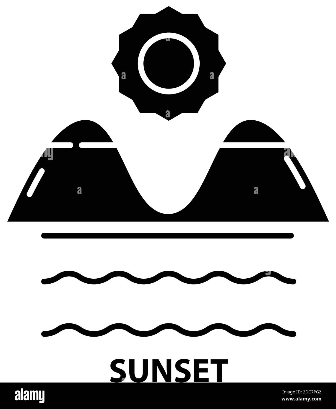 Sonnenuntergangssymbol, schwarzes Vektorzeichen mit editierbaren Konturen, Konzeptdarstellung Stock Vektor