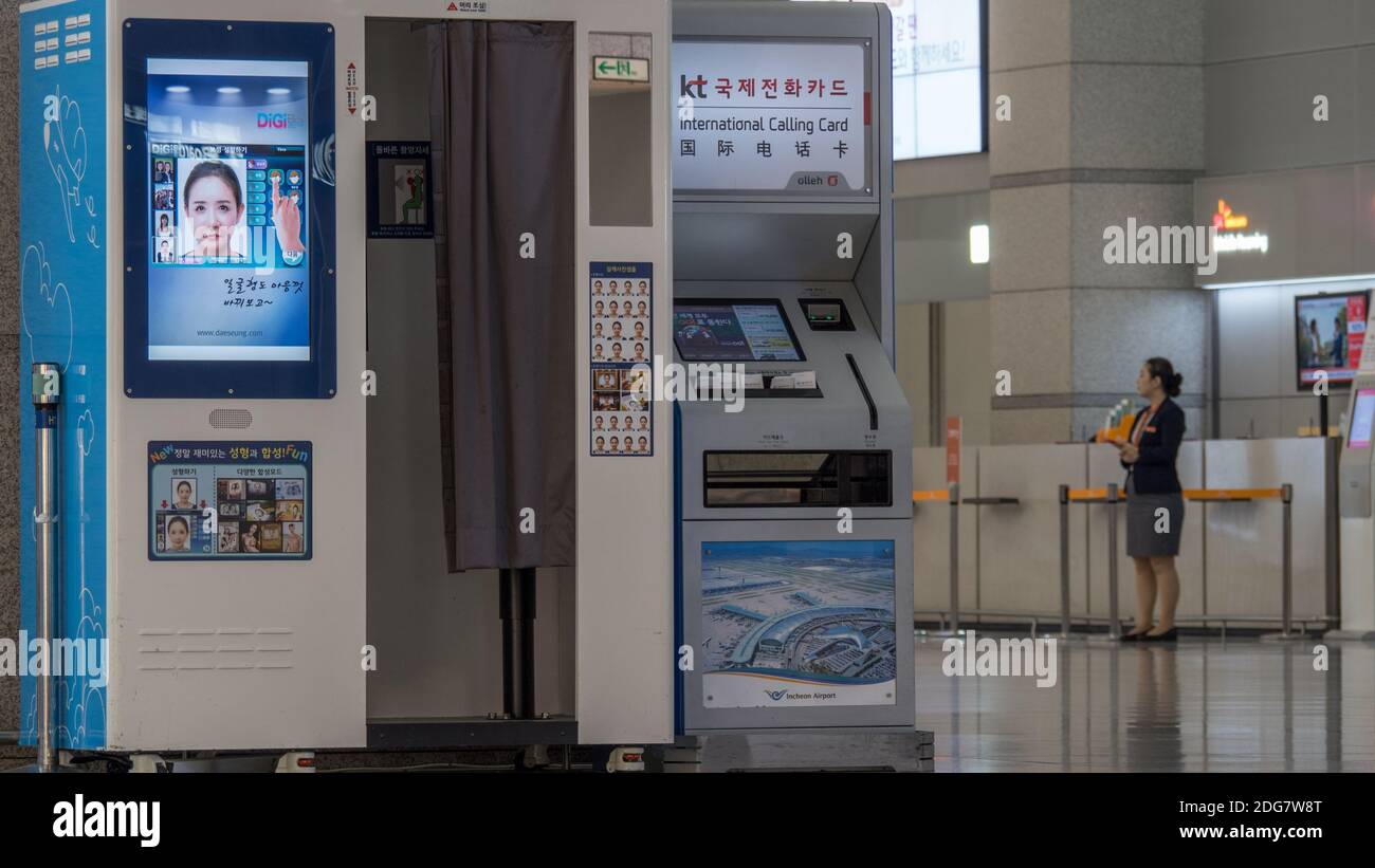 Photobooth und International Calling-Card-automat Stockfoto
