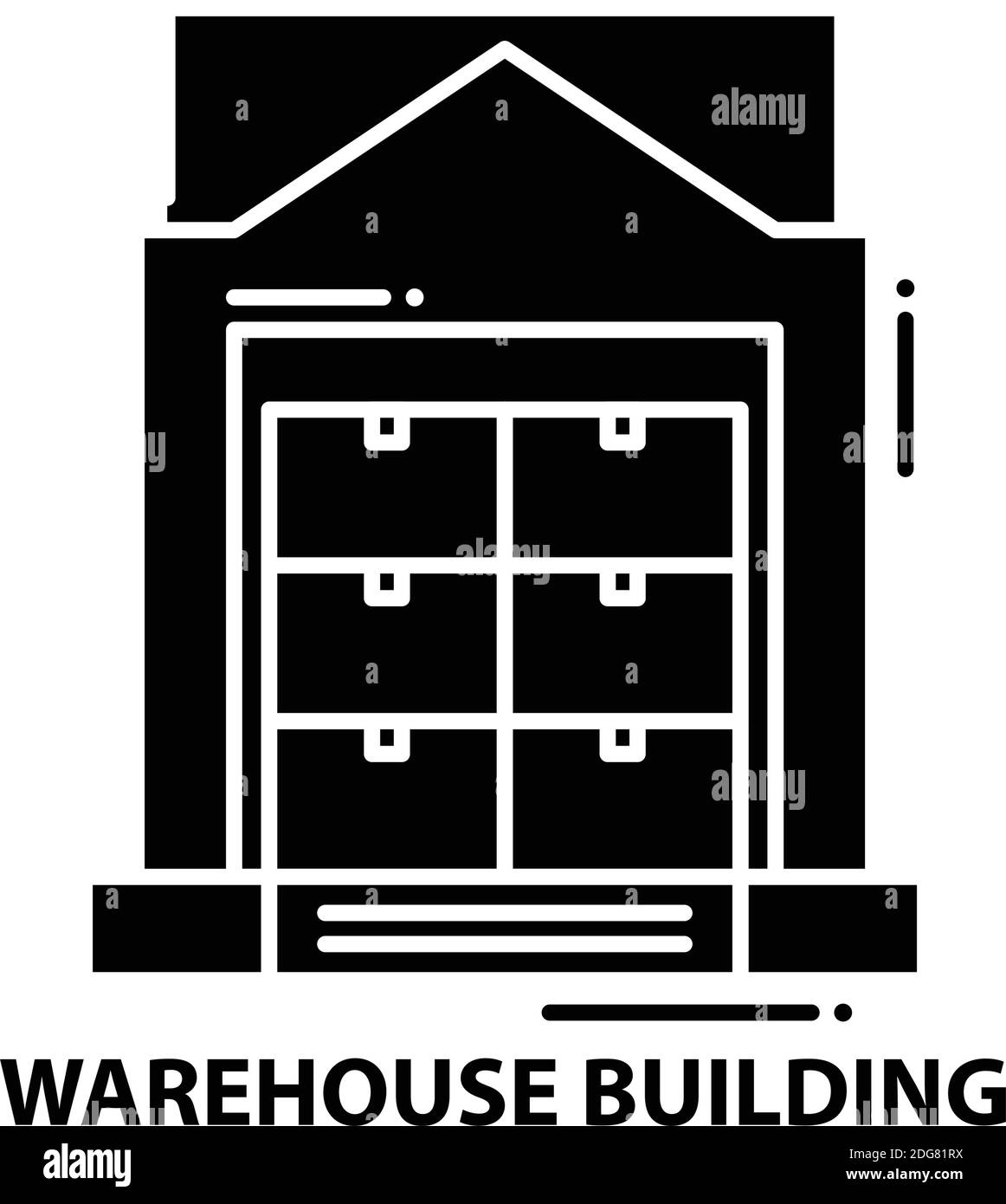 Symbol für Lagergebäude, schwarzes Vektorzeichen mit bearbeitbaren Striche, Konzeptdarstellung Stock Vektor