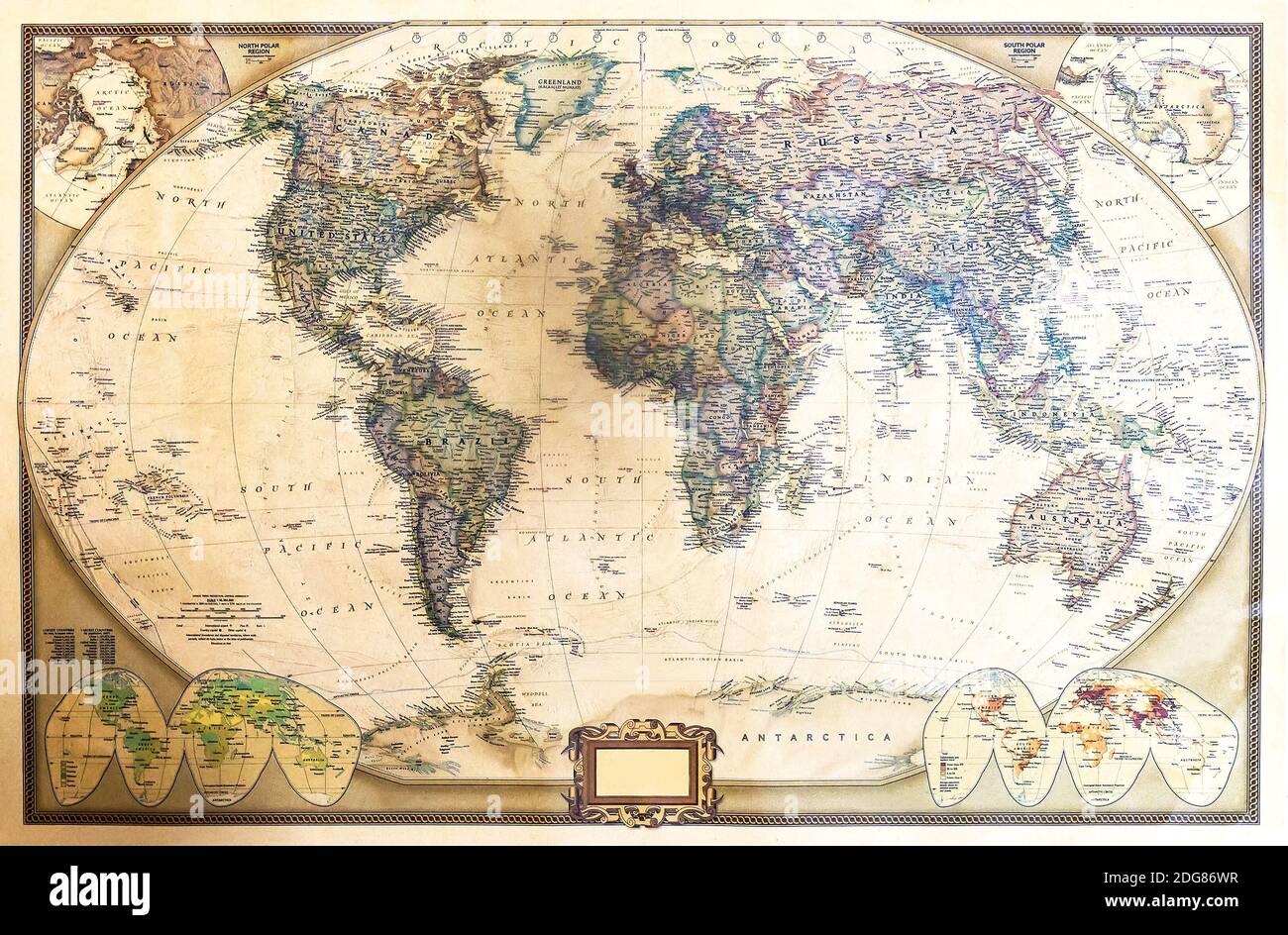 Detaillierte Karte der Welt. Stockfoto