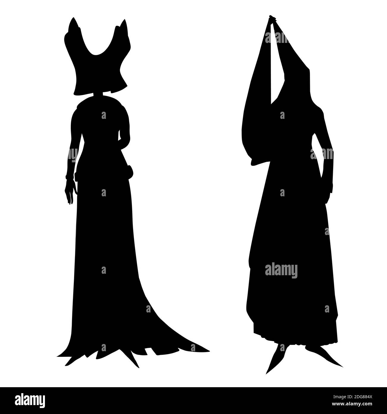Silhouetten von weiblichen mittelalterlichen Kostümen Stockfoto