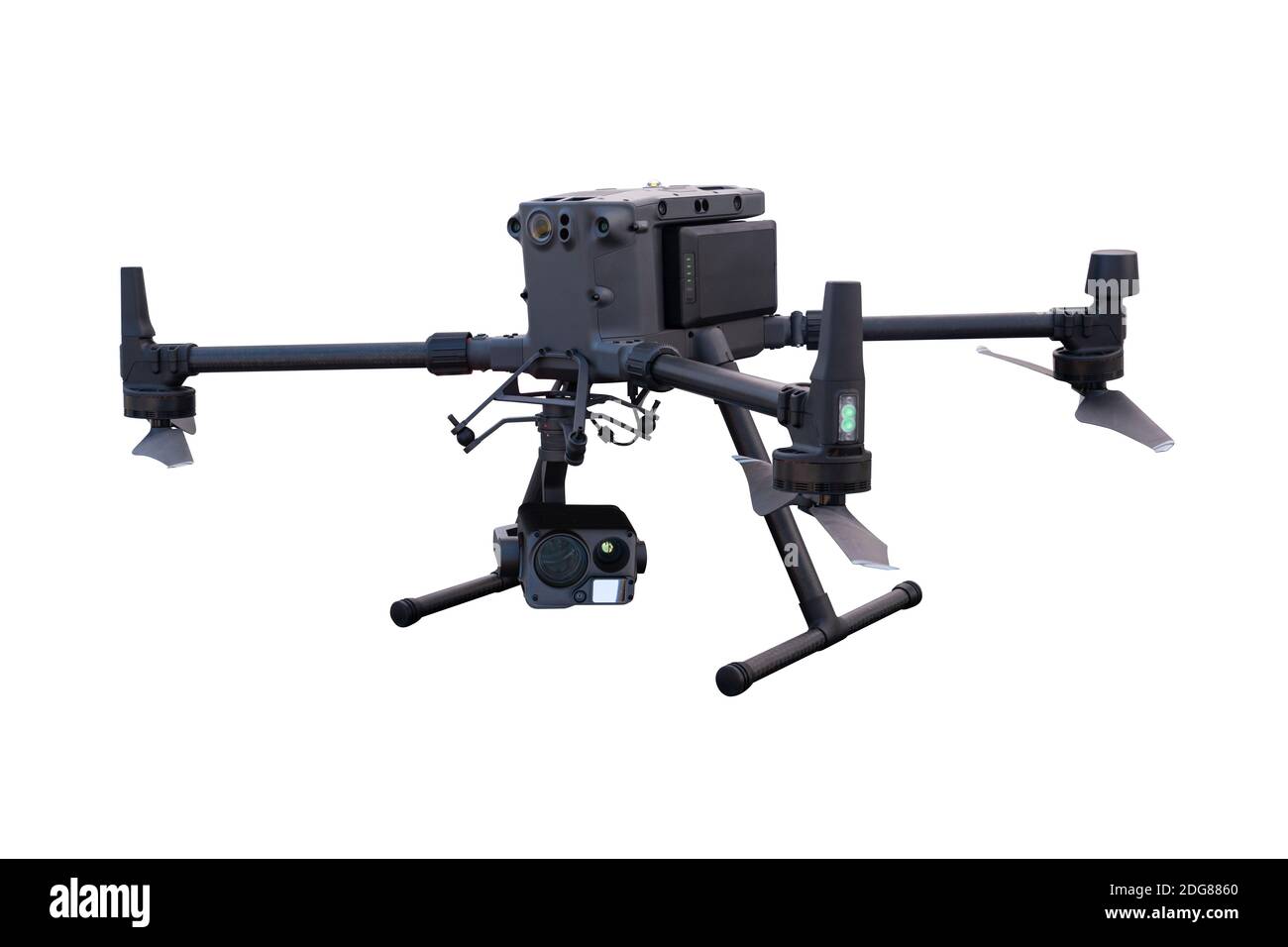 Industrielle Drohne isoliert auf weißem Hintergrund Stockfoto