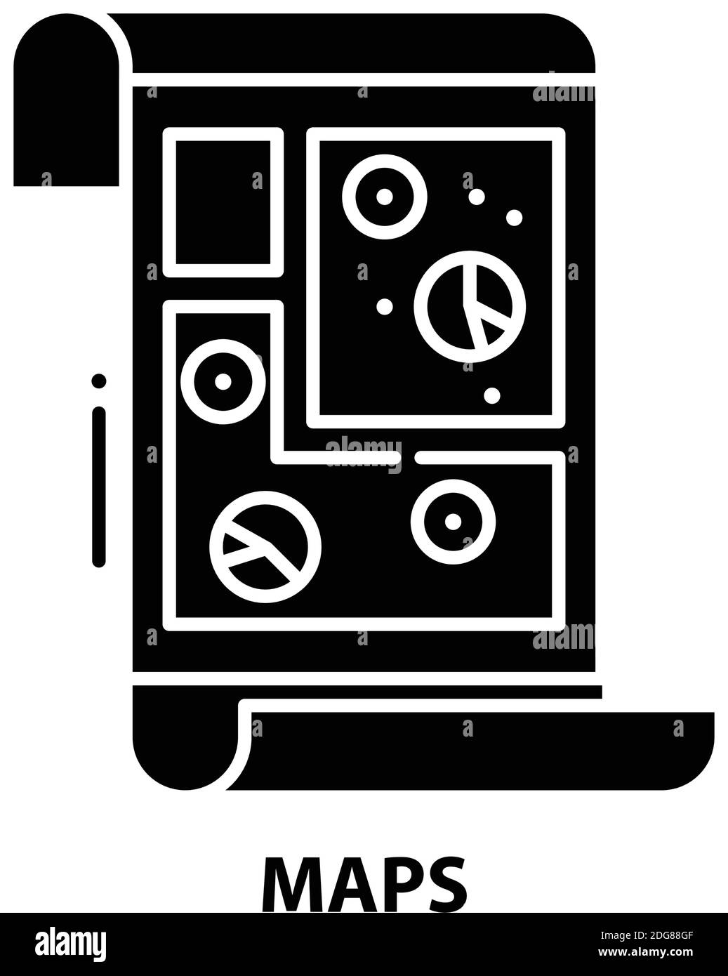 Karten-Symbol, schwarzes Vektorzeichen mit bearbeitbaren Konturen, Konzeptdarstellung Stock Vektor