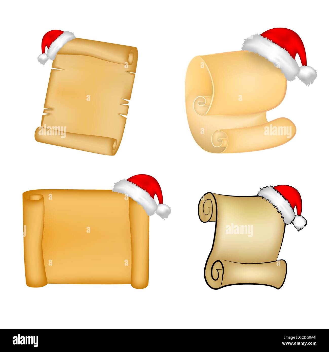 Weihnachten Scroll Hintergründe Set. Sammlung von Weihnacht Pergament mit Kopieplatz. Vektor leer Ornament Papier Illustration. Leere antike saisonale lette Stock Vektor