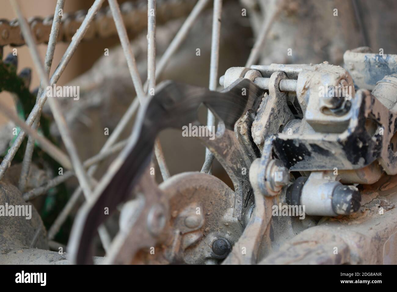 Detail der Scheibenbremsen eines Motocross-Motorrades Stockfoto