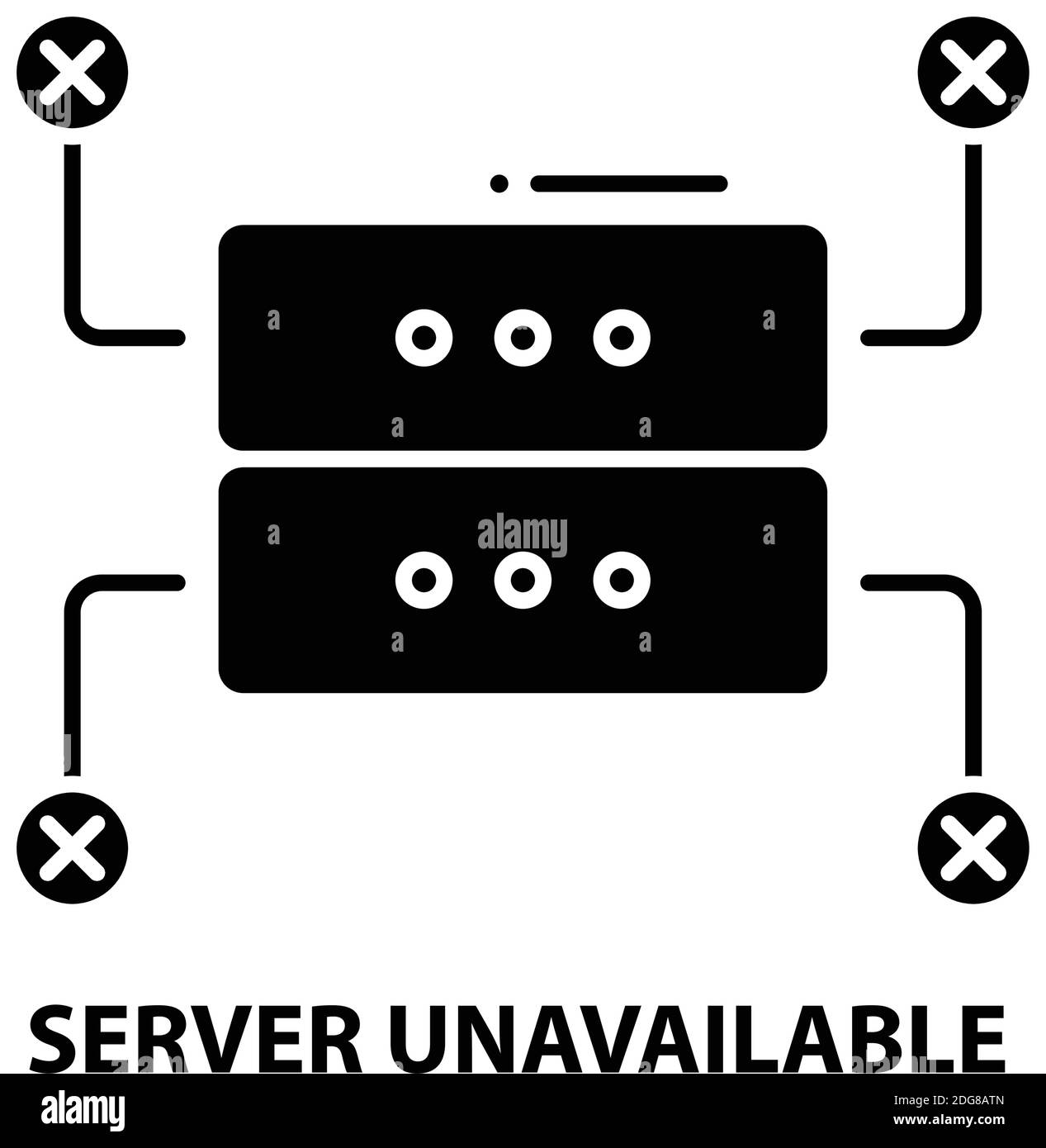 Symbol „Server nicht verfügbar“, schwarzes Vektorzeichen mit bearbeitbaren Konturen, Konzeptdarstellung Stock Vektor