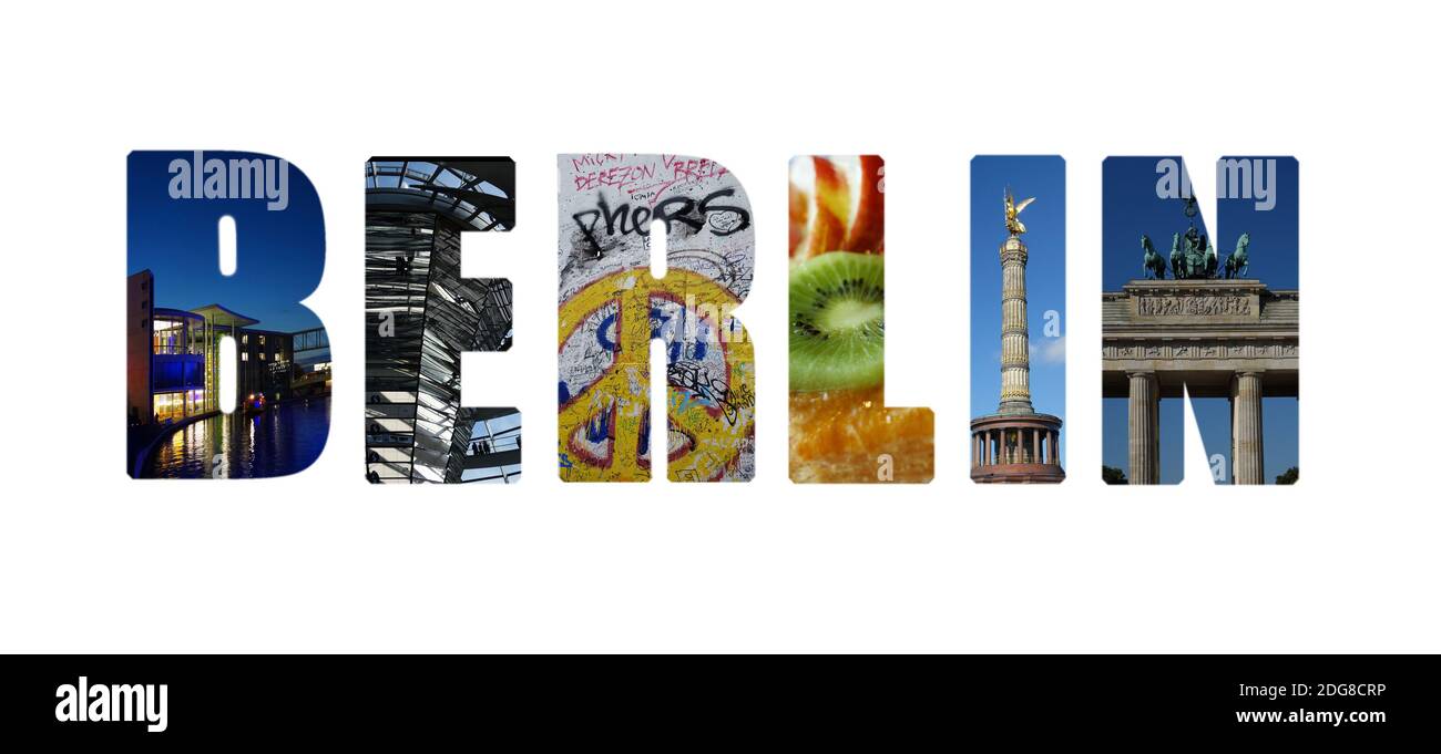 Berliner Collage auf Weiß Stockfoto
