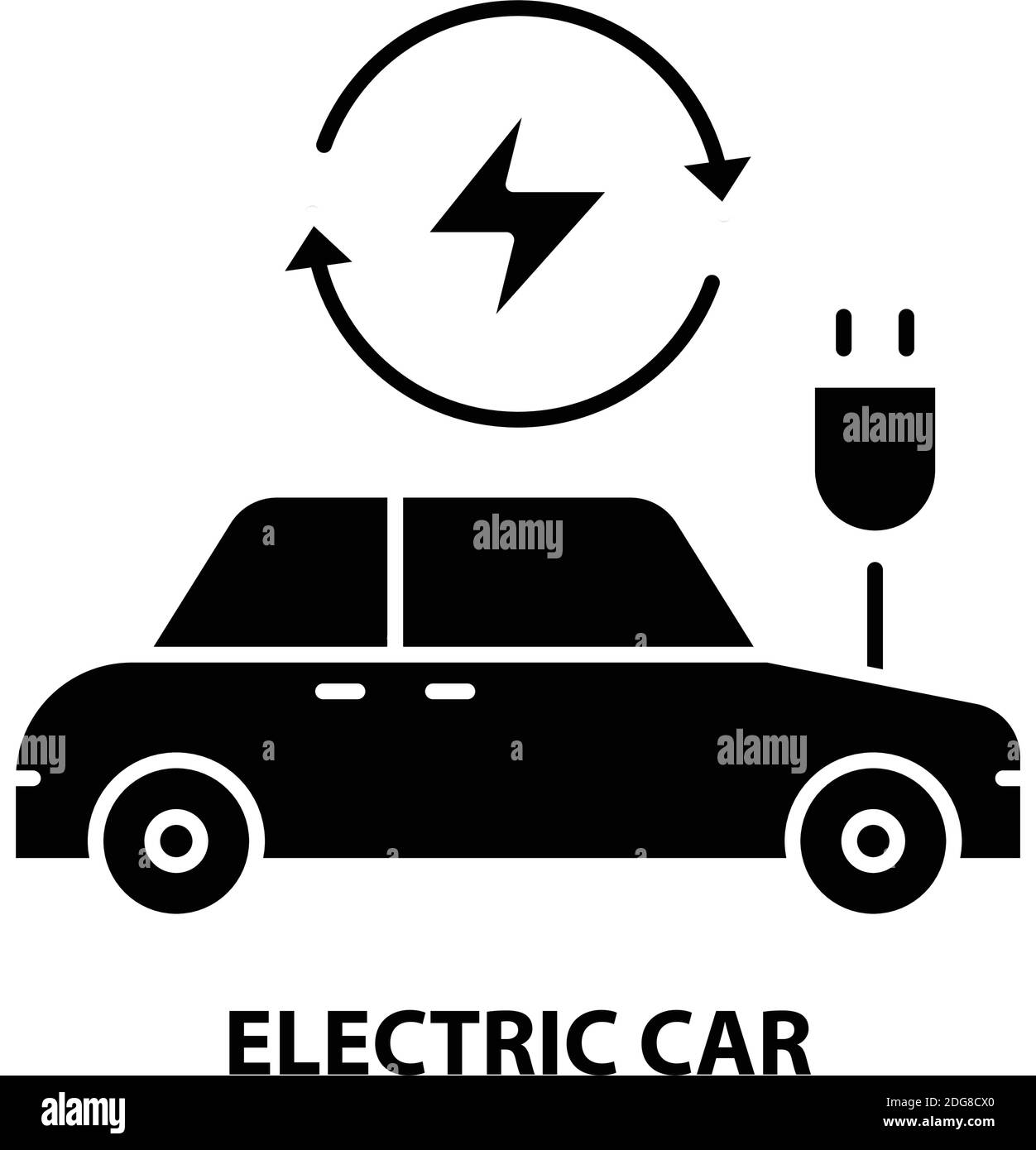 Symbol für Elektroauto, schwarzes Vektorzeichen mit editierbaren Striche, Konzeptdarstellung Stock Vektor