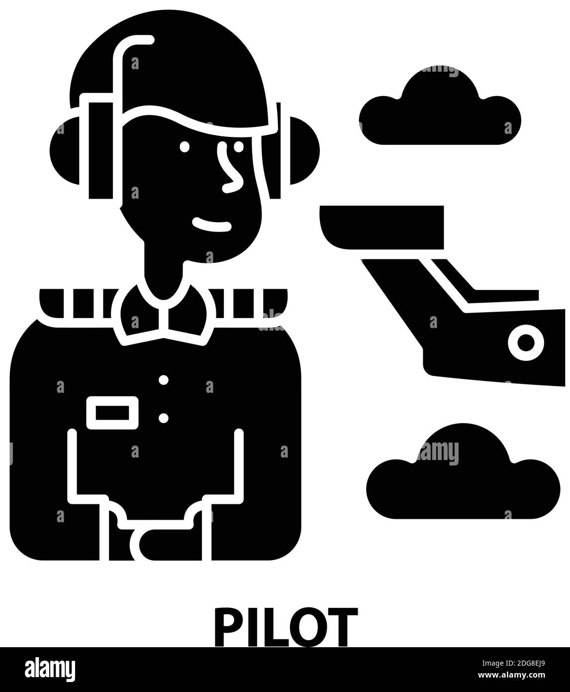 Pilot-Symbol, schwarzes Vektorzeichen mit bearbeitbaren Konturen, Konzeptdarstellung Stock Vektor