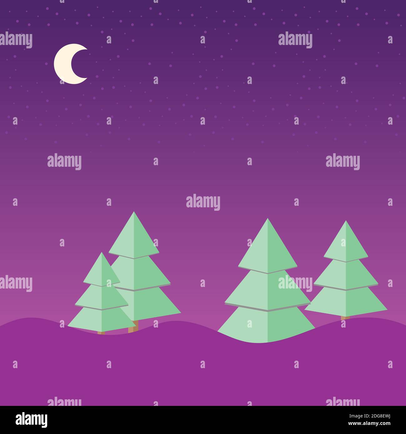 Nachthimmel mit Halbmond, Baum und Sternen Stock Vektor