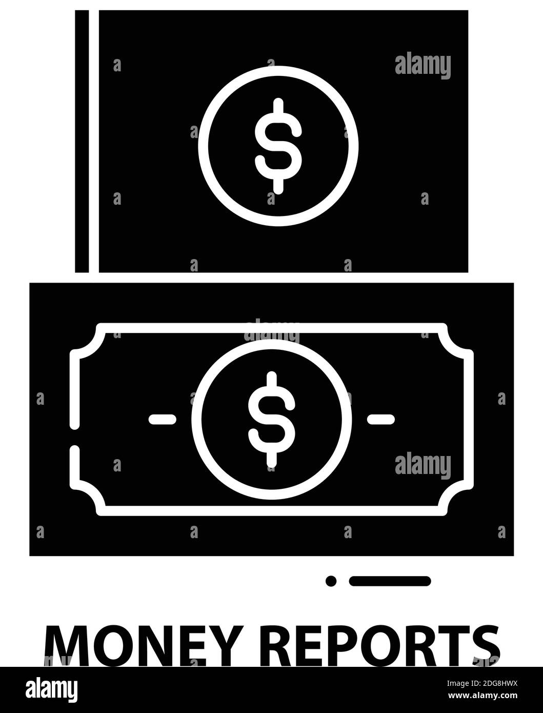 Symbol für Geldberichte, schwarzes Vektorzeichen mit bearbeitbaren Striche, Konzeptdarstellung Stock Vektor