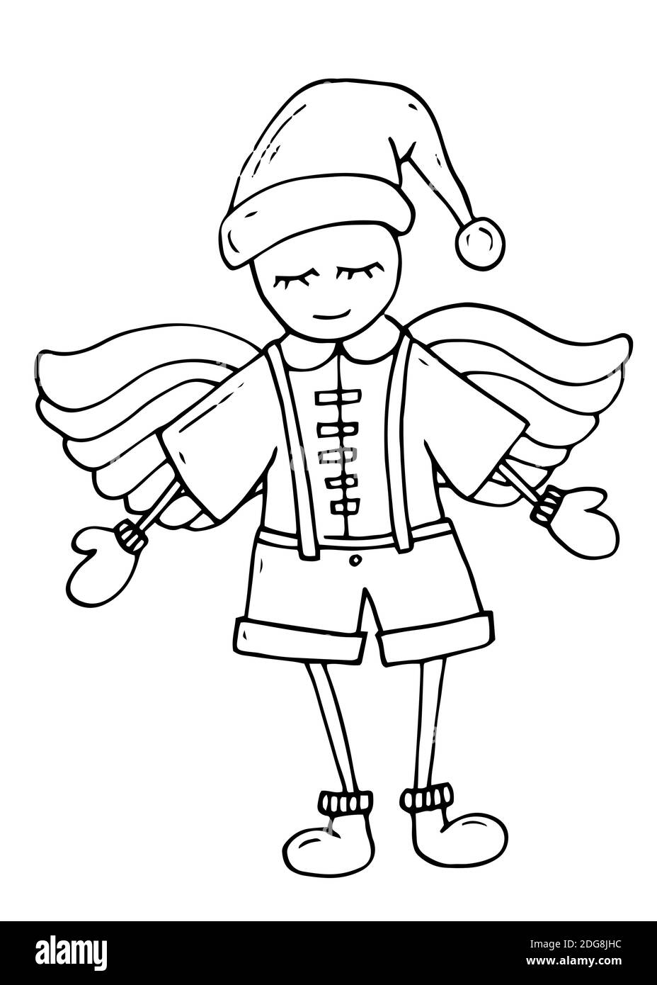 Vektor Cartoon-Stil Illustration von Weihnachtsengel Junge mit Flügeln. Kinder zum ausmalen Buch Seite. Stock Vektor