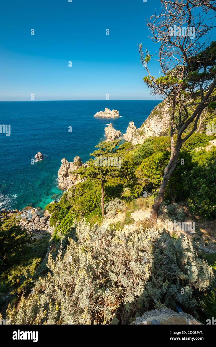 Küste in der Nähe Paleokastritsa, Korfu, Griechenland Stockfoto