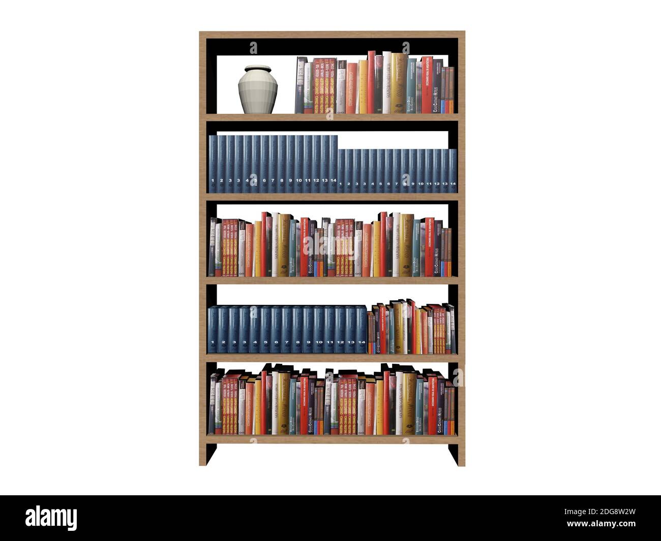 Bücherregal Hintergrund auf weißem Hintergrund - 3d Rendering Stockfoto