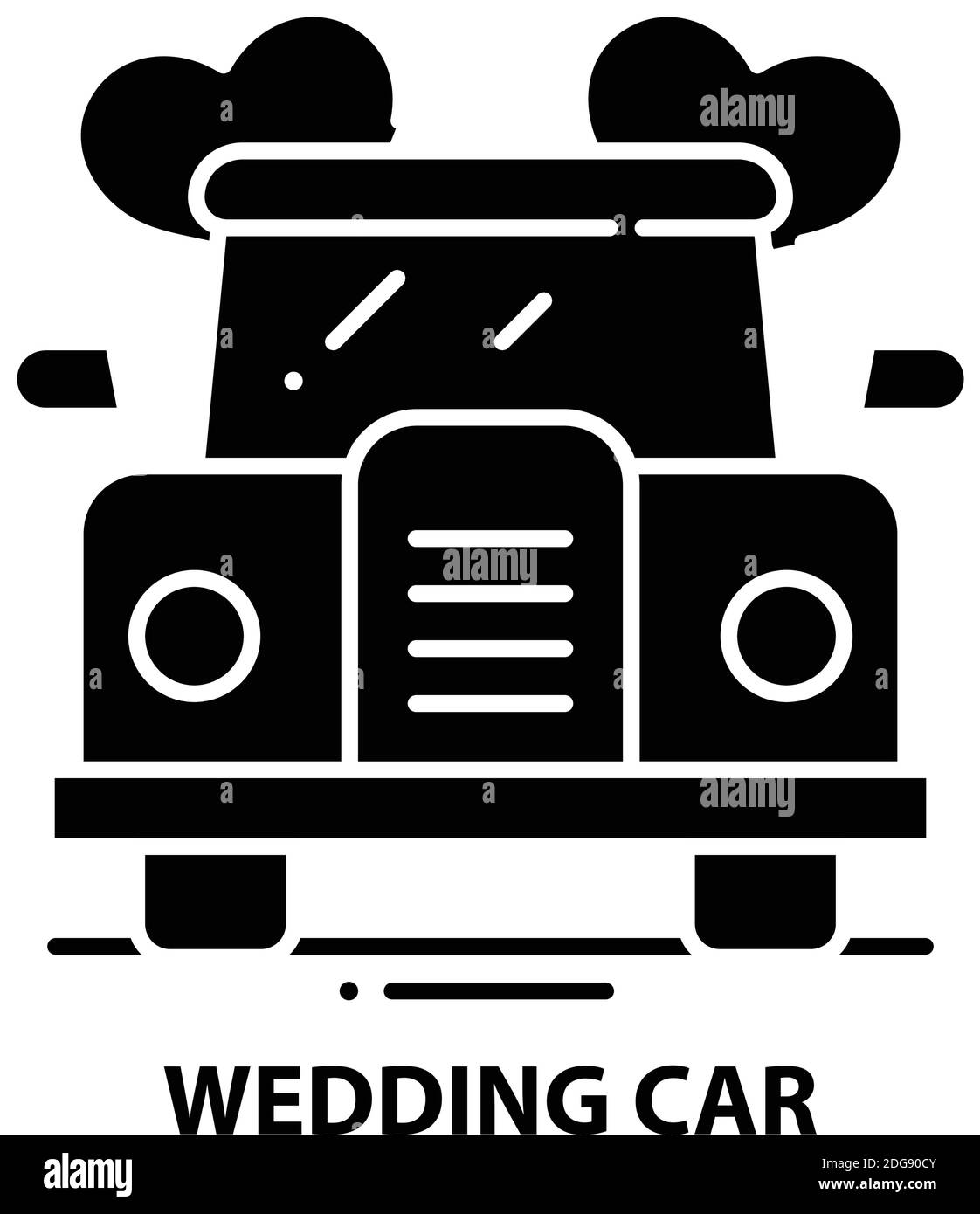Hochzeitsauto Symbol, schwarzes Vektor-Zeichen mit editierbaren Striche, Konzept Symbol Illustration Stock Vektor