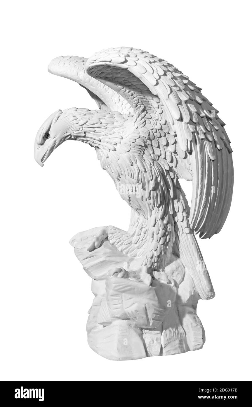 Statue eines Adlers auf weißem Hintergrund Stockfoto