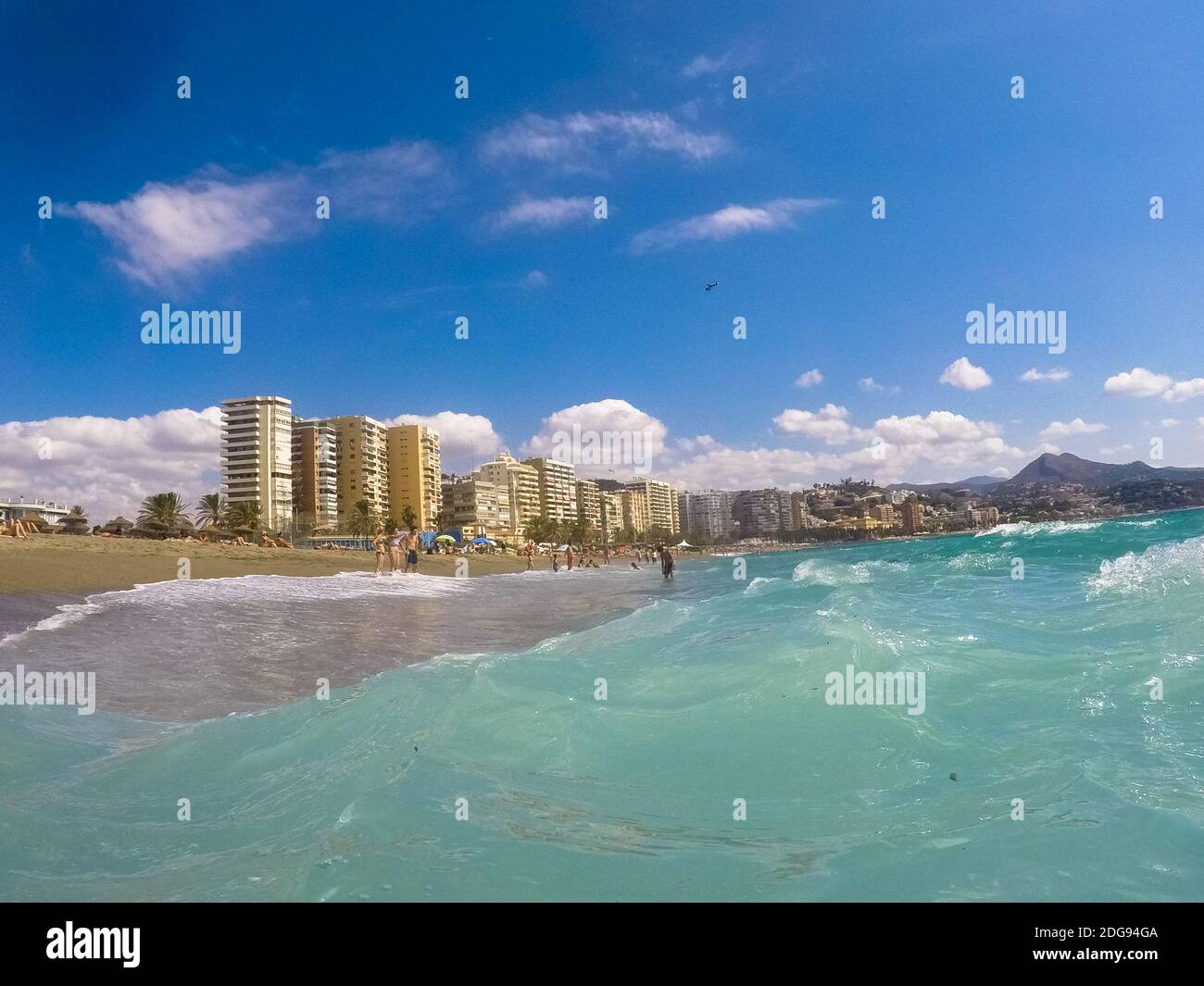Schöne Aussicht auf Malaga Stadt vom Meer, Spanien Stockfoto