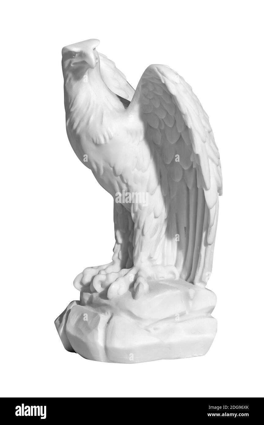 Statue eines Adlers auf weißem Hintergrund Stockfoto