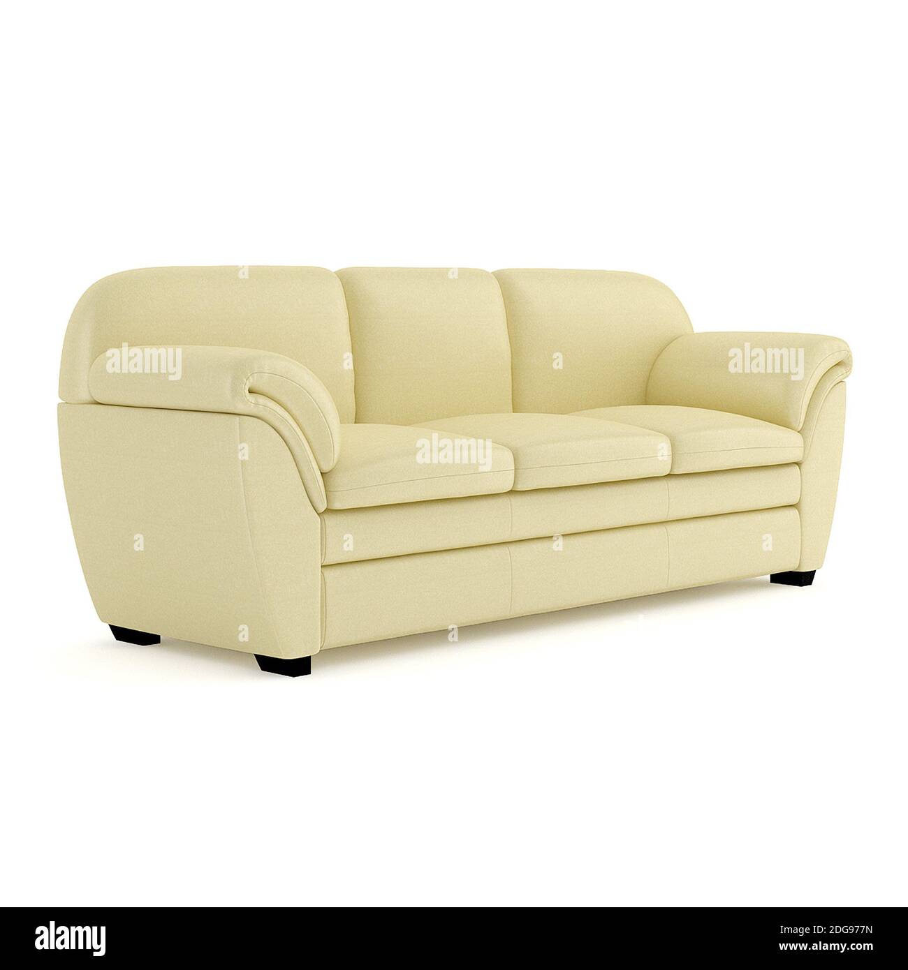 Das Sofa ist weich hellgelb. 3D-Rendering. Stockfoto