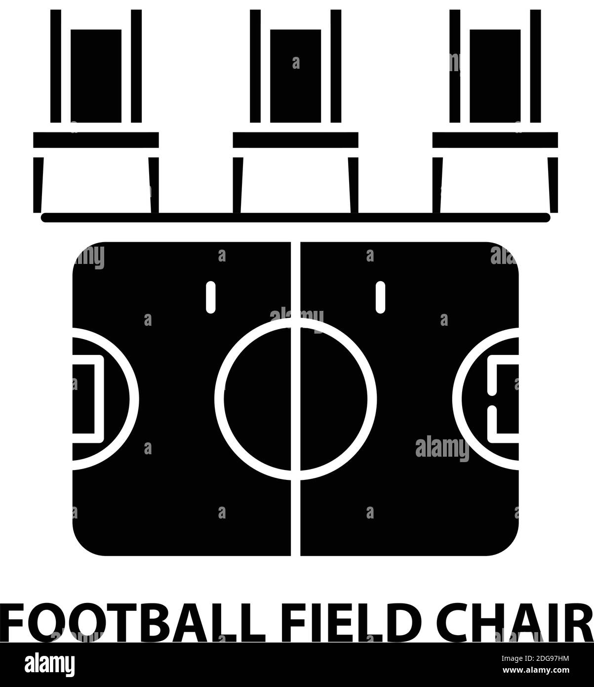 Fußballplatz Stuhl Symbol, schwarzes Vektor-Zeichen mit editierbaren Striche, Konzept Illustration Stock Vektor