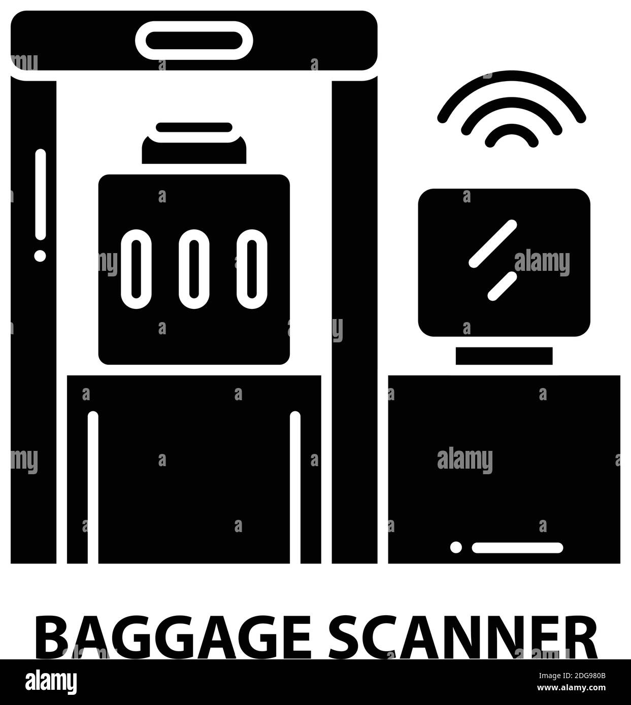 Gepäckscanner-Symbol, schwarzes Vektorzeichen mit bearbeitbaren Striche, Konzeptdarstellung Stock Vektor