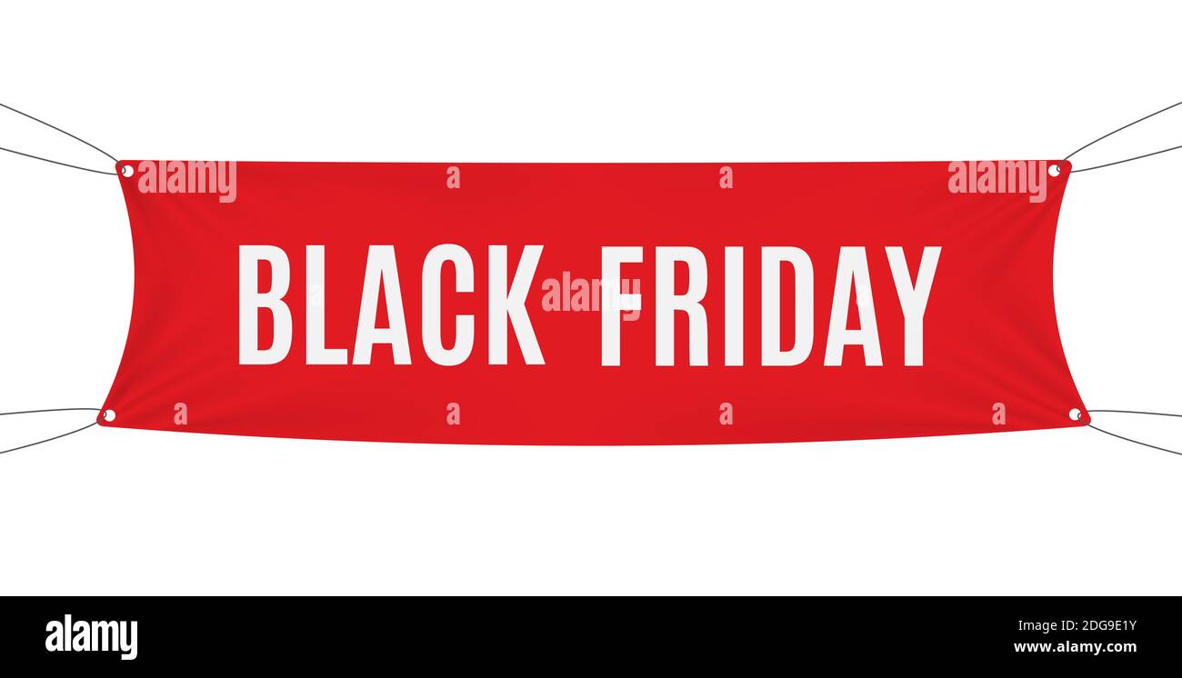 Black Friday Red Textile Banner Vorlage. Abbildung Stockfoto