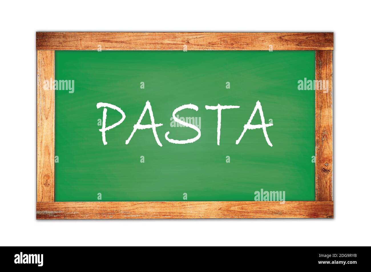 PASTA Text auf grünen Holzrahmen Schule Tafel geschrieben. Stockfoto