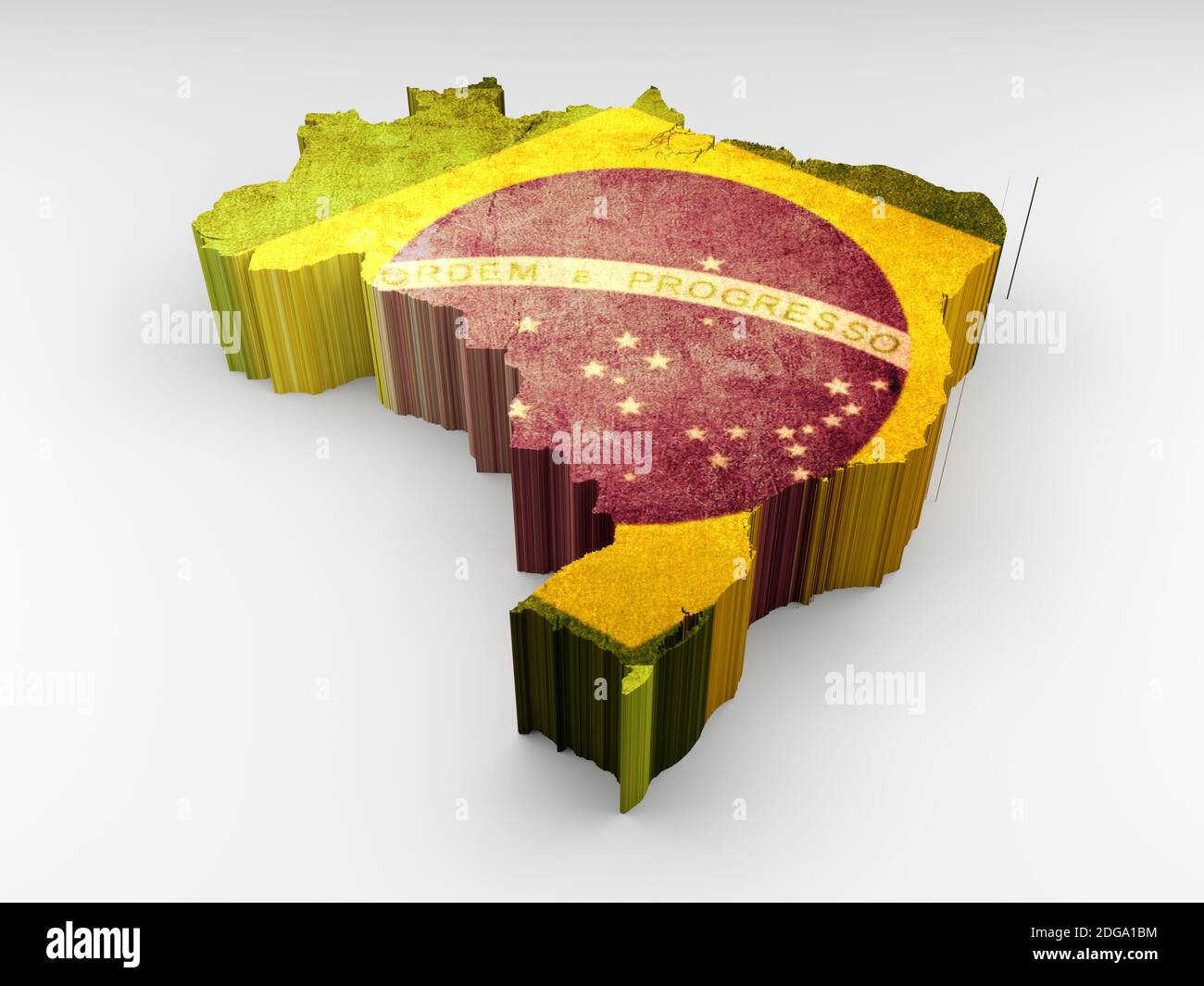 3d strukturierte brasilien-Karte mit einer brasilianischen Flagge Stockfoto