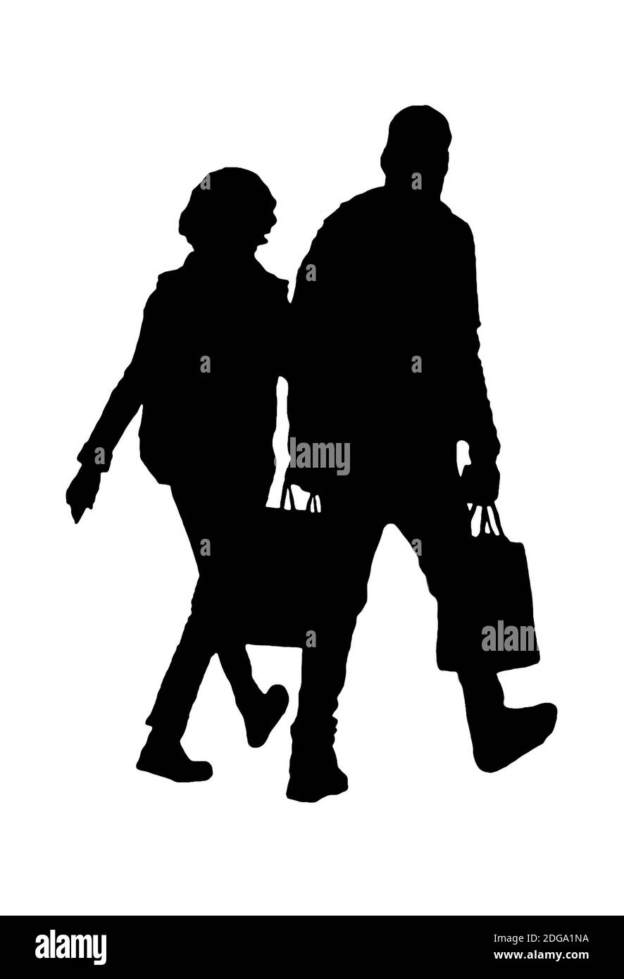 Paar mit Shop Taschen Walking Silhouette Stockfoto